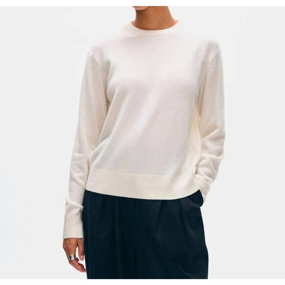 NEW WHITE + WARREN core crewneck sweater in soft white